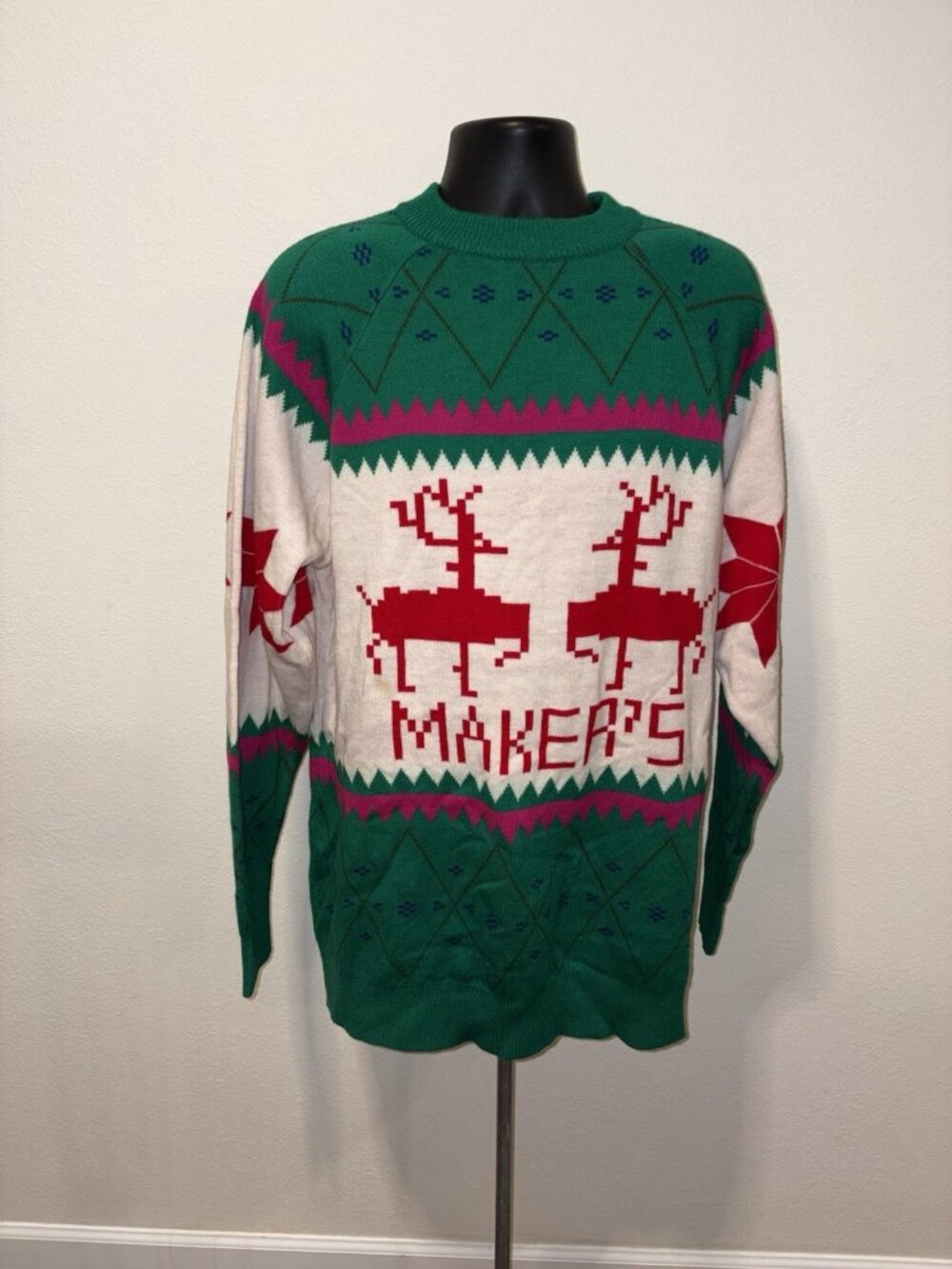 Makers Mark Bourbon Whiskey Ugly Christmas Sweater Reindeer Men XXL Vintage